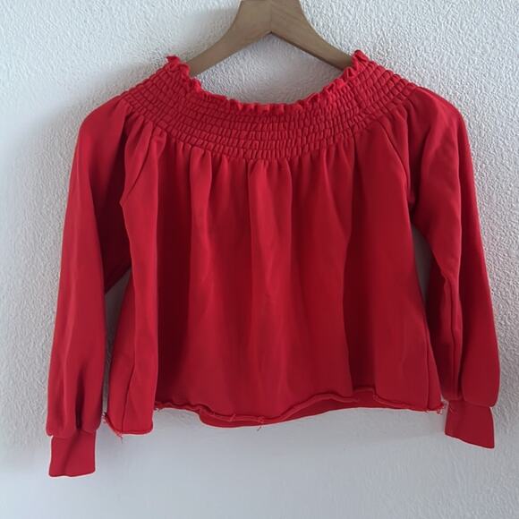 Urban Outfitters Kimchi Blue Smocked Neckline Cropped Sweatshirt Top Red XS - Picture 2 of 8